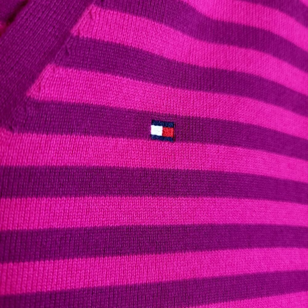 Tommy Hilfiger V Neck Pima Cotton Long Sleeve Tee Pink Purple Size XL Y2K - Picture 4 of 9